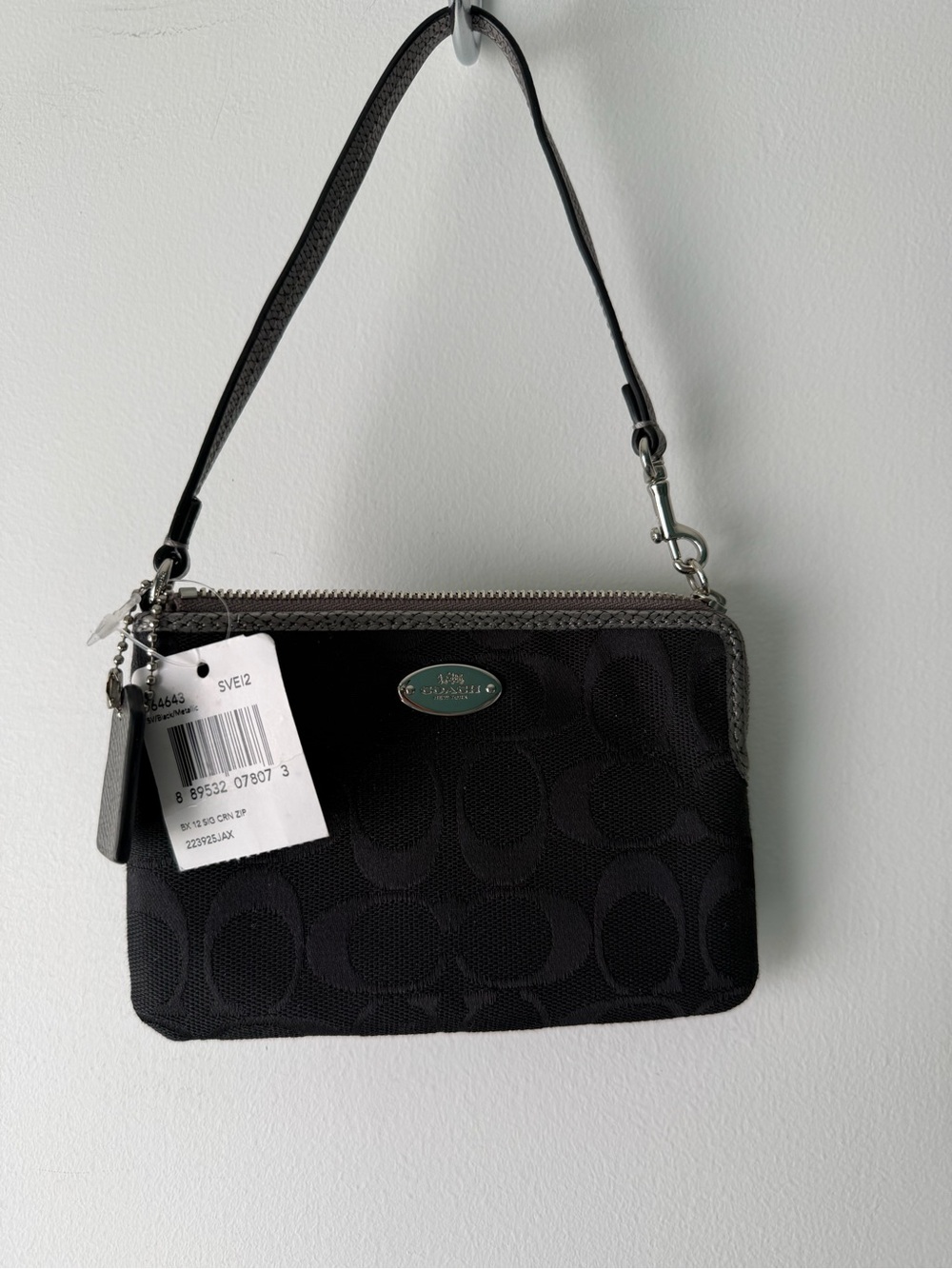 Coach Black Smoke Signature Canvas Corner Zip Wristlet F 64643 - Picture 1 of 6